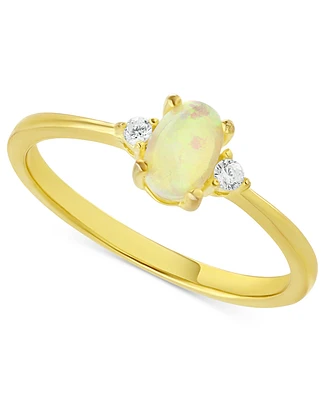 Simulated Opal (4x6mm) & Cubic Zirconia Ring 18k Gold-Plated Sterling Silver, Created for Macy's