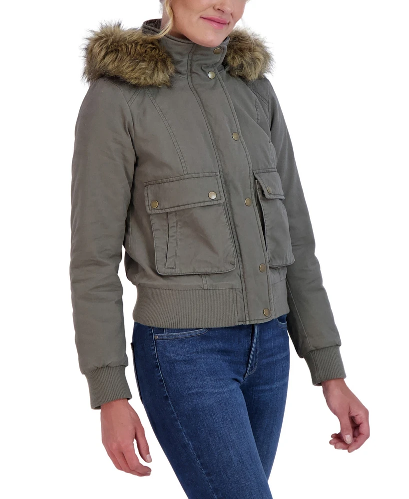 Sebby Juniors' Cotton Faux Fur Trimmed Bomber Jacket