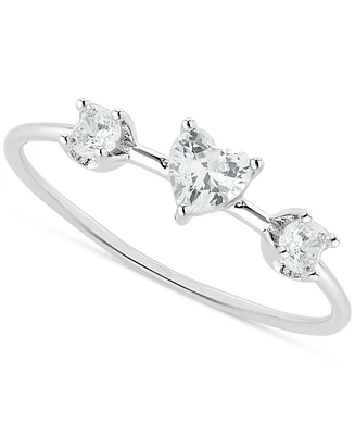 Cubic Zirconia Heart Triple Stone Ring in Sterling Silver
