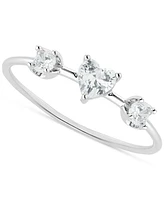 Cubic Zirconia Heart Triple Stone Ring in Sterling Silver