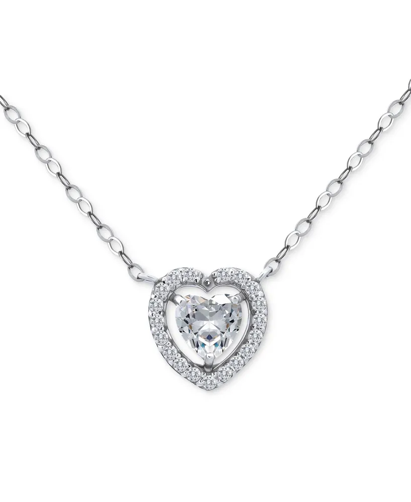 Giani Bernini Cubic Zirconia Heart Halo Pendant Necklace in Sterling Silver, 16" + 2" extender, Created for Macy's