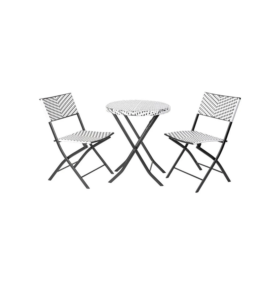 Emma+Oliver Ciel Three Piece Folding Bistro Set Pe Rattan With Metal Frames For Indoor And Outdoor Use