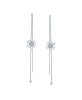 Bling Jewelry Thin Linear Clear Blue Cz Frozen Winter Holiday Party Snowflake Ear Threader Chain Dangle Earrings For Sterling Silver
