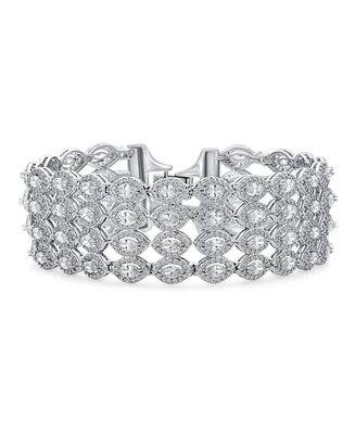 Bling Jewelry Art Deco Style Jewelry Cz Marquise Cubic Zirconia 4 Row Wide Tennis Bracelet Rhodium Plated 7.5 Inches. Perfect Formal Party.