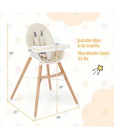 Costway Toddler High Chair Wooden Feeding with 4-Gear Tray & Removable Cushion