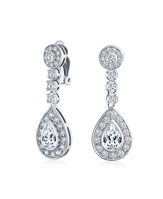 Bling Jewelry Teardrop Halo Cubic Zirconia Pave Cz Dangle Statement Clip On Dangle Earrings Rose Gold Plated