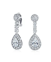 Bling Jewelry Teardrop Halo Cubic Zirconia Pave Cz Dangle Statement Clip On Dangle Earrings Rose Gold Plated