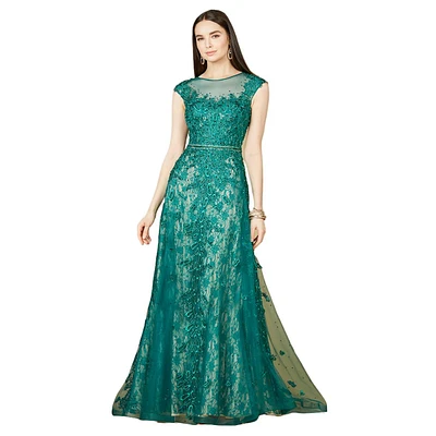 Women's Inspired Lace Gown with Cap Sleeves