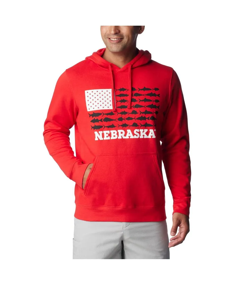 Men's Columbia Scarlet Nebraska Huskers Pfg Fish Flag Ii Pullover Hoodie