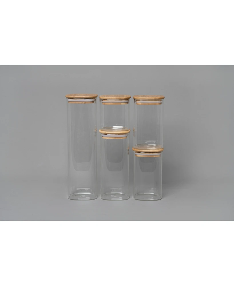 Genicook 5 Pc Glass Food Storage Jars, Borosilicate Glass Canister Set with Bamboo