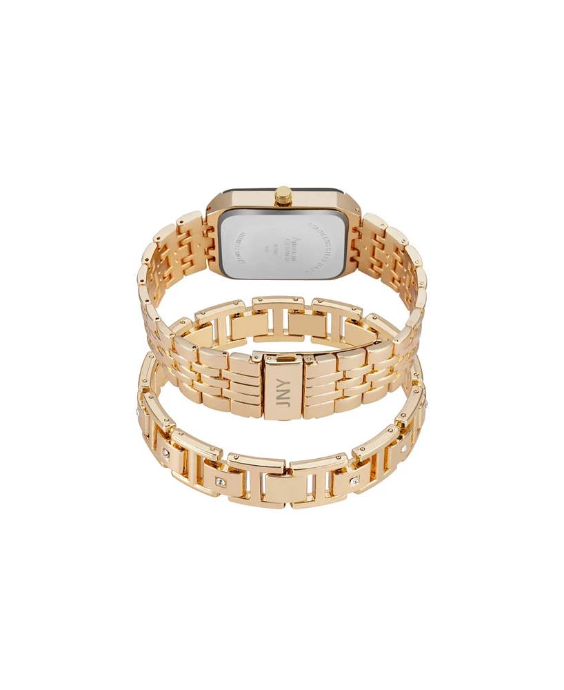 Jones New York Men's Analog Shiny Gold-Tone Metal Watch 31mm Bracelet Gift Set