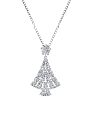 Macy's Cubic Zirconia Baguette Christmas Tree Pendant Necklace