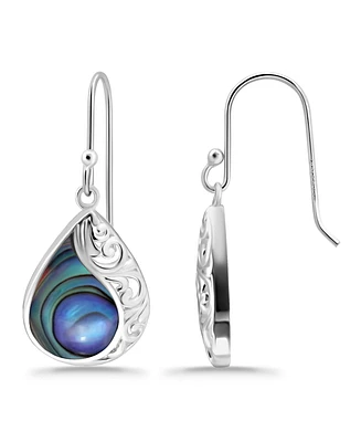 Macy's Abalone Inlay Teardrop Filigree Fishhook Earrings