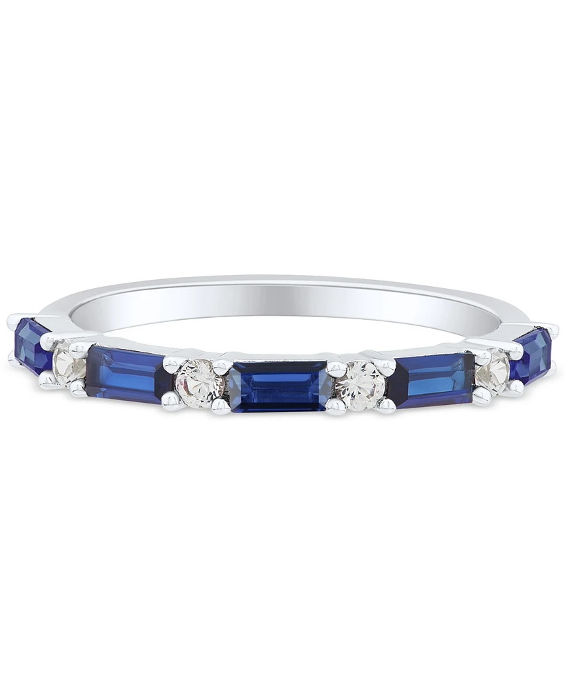 Lab-Grown Blue Sapphire (5/8 ct. t.w.) & White (1/5 Stack Ring Sterling Silver