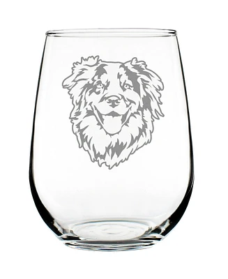 Bevvee Australian Shepherd Face Aussie Dog Gifts Stem Less Wine Glass, 17 oz