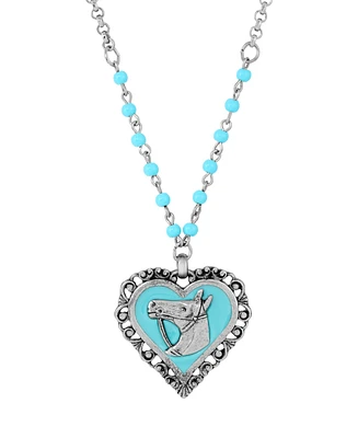 2028 Acrylic Turquoise Bead Horse Head Heart Necklace
