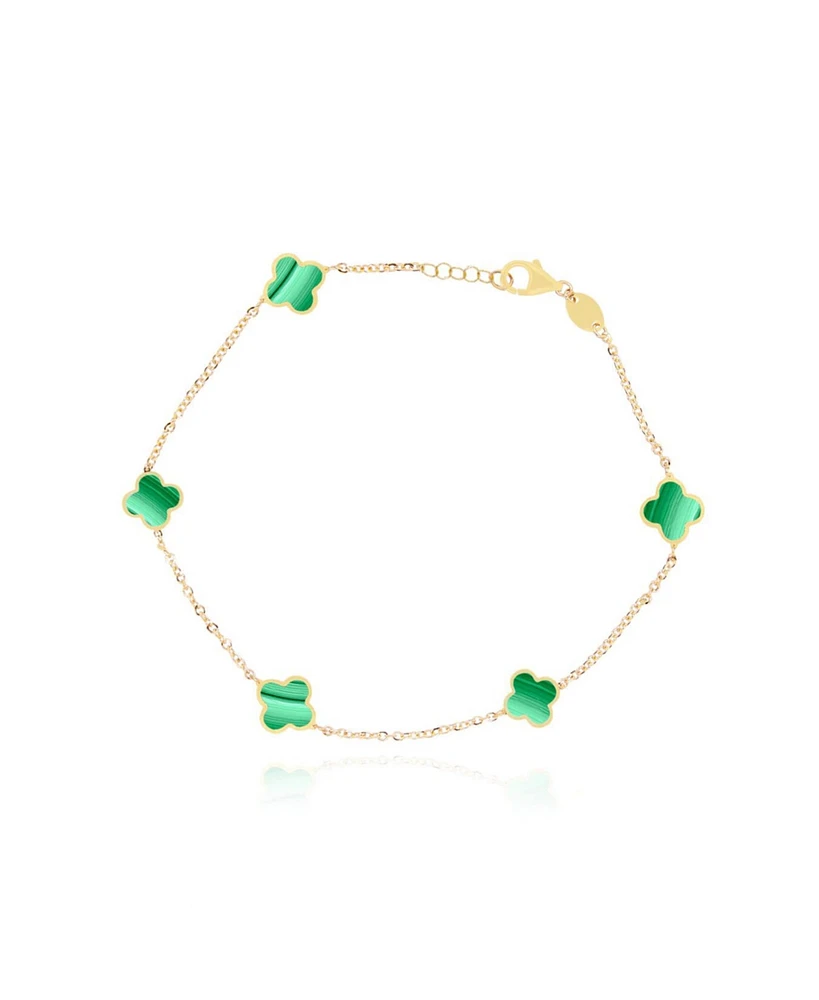 The Lovery Mini Malachite Clover Bracelet 14K Gold