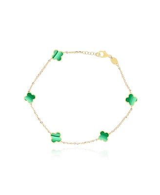 The Lovery Mini Malachite Clover Bracelet 14K Gold