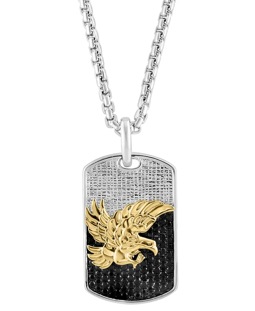 Effy Men's Black Spinel Eagle Dog Tag 22" Pendant Necklace (1-5/8 ct. t.w.) in Sterling Silver & Gold-Plate