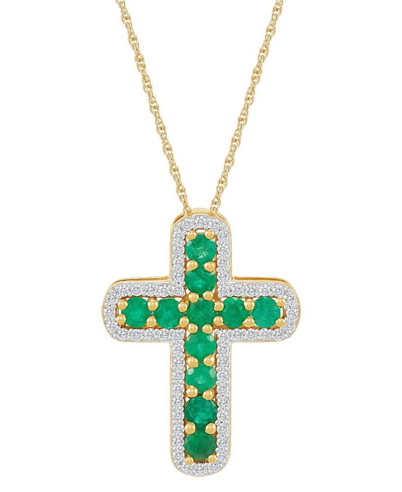 Emerald (5/8 ct. t.w.) & Diamond (1/5 ct. t.w.) Cross 18" Pendant Necklace in 14k Gold (Also in Ruby)