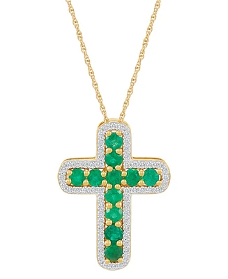 Emerald (5/8 ct. t.w.) & Diamond (1/5 ct. t.w.) Cross 18" Pendant Necklace in 14k Gold (Also in Ruby)