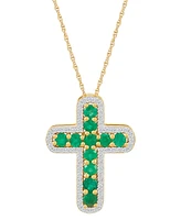 Emerald (5/8 ct. t.w.) & Diamond (1/5 ct. t.w.) Cross 18" Pendant Necklace in 14k Gold (Also in Ruby)
