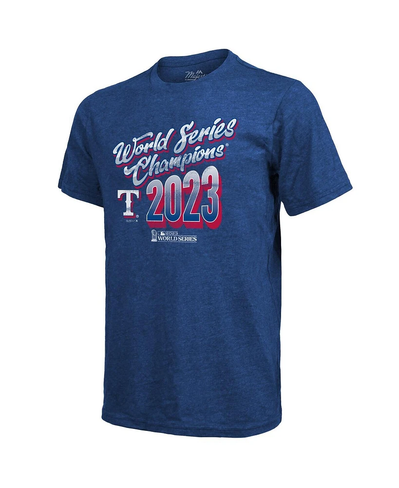 Men's Majestic Threads Royal Texas Rangers 2023 World Series Champions Life Of The Party Tri-Blend Roster T-shirt
