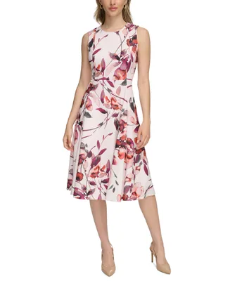 Calvin Klein Women's Floral Print Sleeveless A-Line Midi Dress