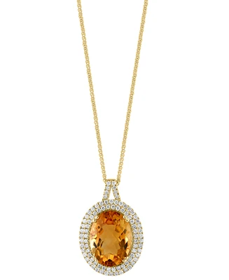 Effy Citrine (9-1/5 ct .t.w.) & Diamond (7/8 ct. t.w.) Halo 18" Pendant Necklace in 14k Gold