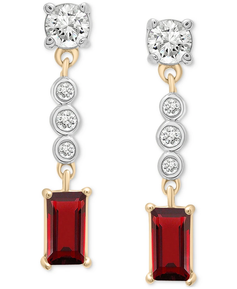 Garnet (3/4 ct. t.w.) & Lab-Grown White Sapphire (1-1/20 ct. tw.) Drop Earrings in 14k Gold-Plated Sterling Silver