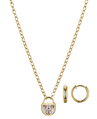 Unwritten Cubic Zirconia Lock Pendant Necklace and Earring Set