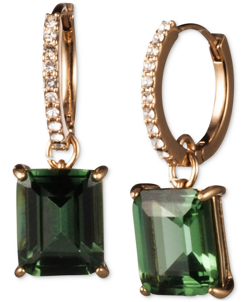 Lauren Ralph Gold-Tone Color Stone Charm Pave Huggie Hoop Earrings
