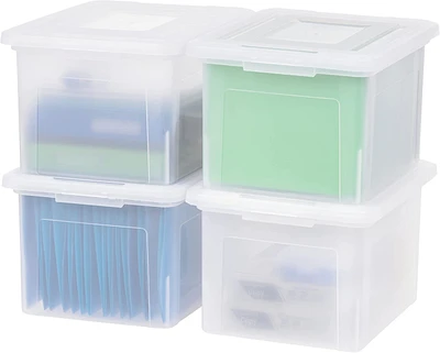 Iris Letter & Legal Size Plastic Storage Bin Tote Organizing File Box with Durable and Secure Latching Lid, Stackable and Nestable, 4 Pack