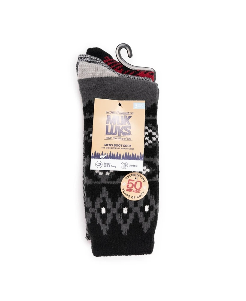 Muk Luks Men's 3 Pair Pack Microfiber Boot Socks