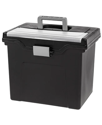 Iris Letter Size Portable File Box with Organizer Lid, Black