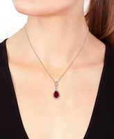 Effy Lab Grown Ruby (7-1/8 ct. t.w) & Lab Grown Diamond (1 ct. t.w.) Pear Halo 18" Pendant Necklace in 14k Rose Gold