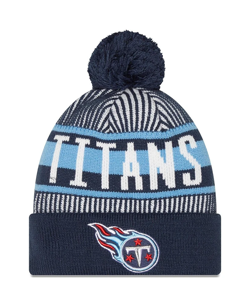 Men's New Era Navy Tennessee Titans Striped Cuffed Knit Hat with Pom