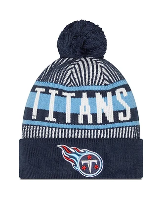 Men's New Era Navy Tennessee Titans Striped Cuffed Knit Hat with Pom