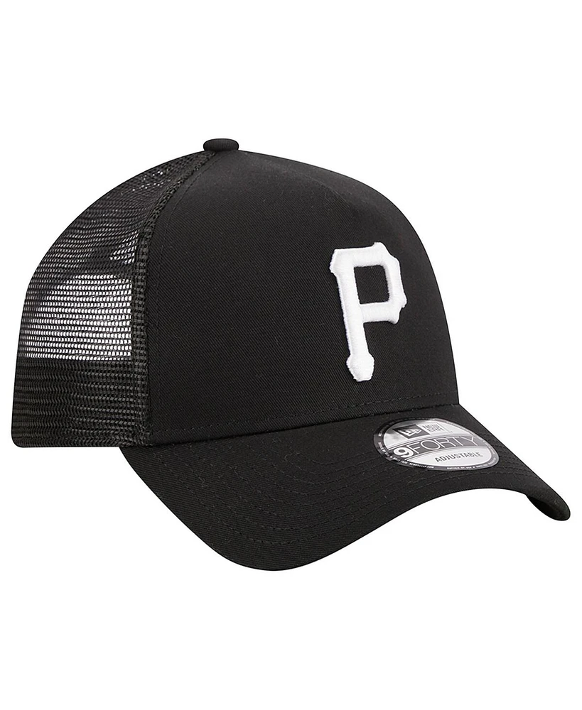 Men's New Era Black Pittsburgh Pirates A-Frame 9FORTY Trucker Adjustable Hat