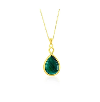 sterling silver or Gold plated over Pear-Shaped Malachite Pendant Necklace