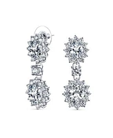 Bling Jewelry Art Deco Style Crown Halo Oval Cubic Zirconia Clear Cz Fashion Formal Dangle Drop Earrings Prom Rhodium Plated