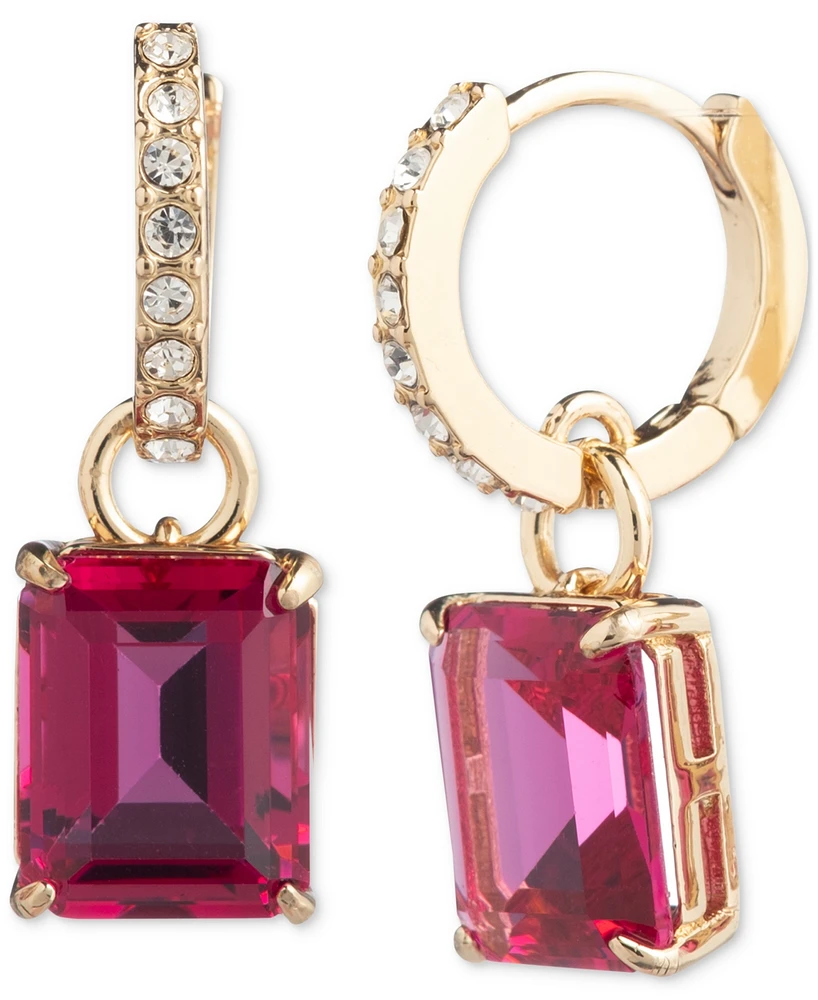 Lauren Ralph Gold-Tone Color Stone Charm Pave Huggie Hoop Earrings