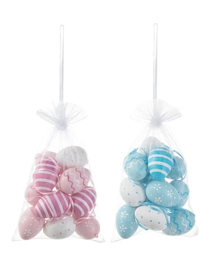 Glitzhome 24 Pack 2.25" H Easter Plastic Eggs, 12 of Each in Gauze Bag