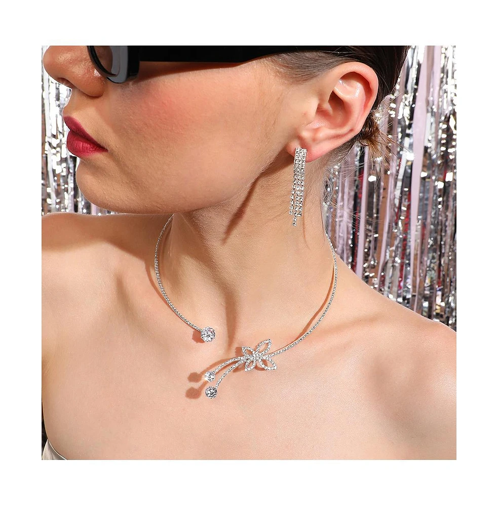 Sohi Women's Silver Bling Butterfly Necklace