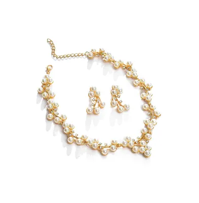 Sohi Women's Gold Pearl Cluster Jewelry Set