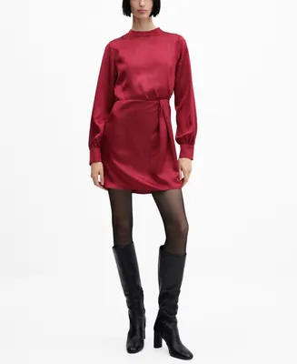 Mango Women's Puffed Sleeves Satin Dress