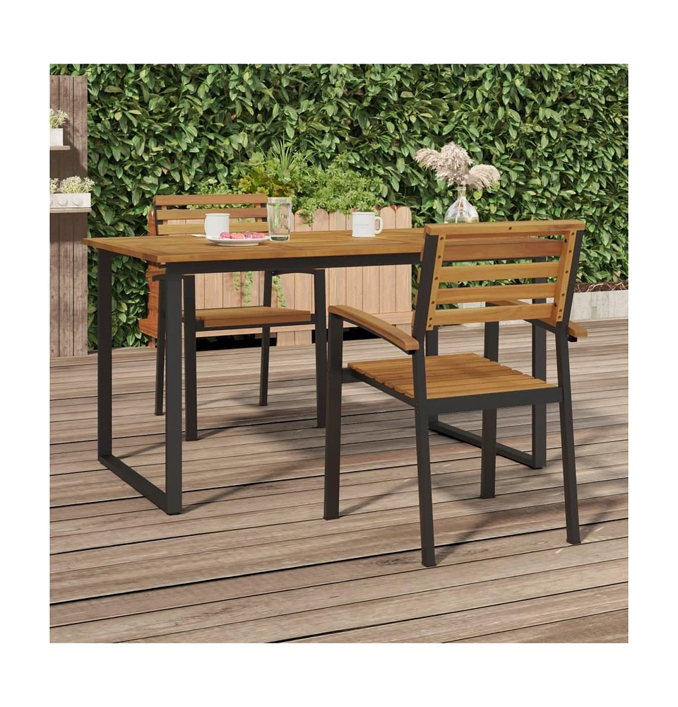 Stackable Patio Chairs 2 pcs Solid Wood Acacia and Metal