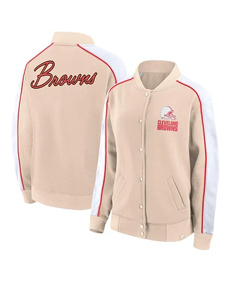 Women's Fanatics Tan Cleveland Browns Lounge Full-Snap Varsity Jacket