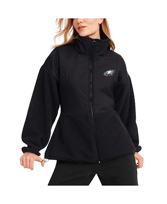 Women's Dkny Sport Black Philadelphia Eagles Drew Mixed Media Full-Zip Jacket