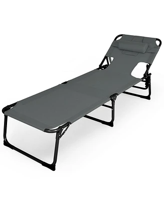 Inolait Folding Beach Grey Lounge Chair with Pillow for Outdoor